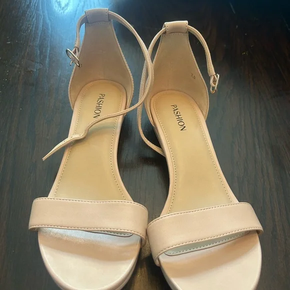 Nude Ankle Strap Block Heel Sandals - Picture 5 of 6